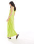 Vero Moda satin tie shoulder maxi slip dress with seam detail in lime