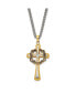 Brushed Yellow IP-plated CZ Philippians 4:13 Cross Curb Chain Necklace