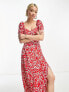 Фото #5 товара & Other Stories puff sleeve midi dress in red floral