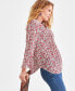 Petite V-Neck Pleated Floral-Print Top, Created for Macy's