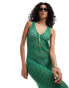 Mango tie front midi crochet dress in green