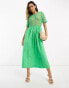 Фото #4 товара Never Fully Dressed broderie cotton poplin midaxi dress in green