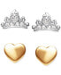 2-Pc. Set Cubic Zirconia Tiara & Heart Stud Earrings in Sterling Silver & 18k Gold-Plated Sterling Silver