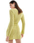 ASOS DESIGN knitted mini dress in stitch detail with cut out in lime Зеленый, M - EU 40-42 - фото #3