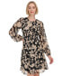 Petite Printed Jewel-Neck Long-Sleeve Dress