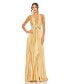 Women's Pleated Halter Neck Gown With Center Bow