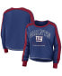 Фото #1 товара Women's Royal, Red New York Giants Color Block Modest Crop Long Sleeve T-shirt