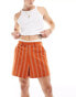 Фото #4 товара ASOS DESIGN smart linen blend stripe crop bermuda shorts in rust