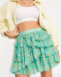 Фото #1 товара Miss Selfridge festival chiffon rara mini skirt in green ditsy