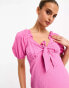 Influence Maternity tie front textured midi dress in pink