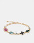 Reclaimed Vintage unisex bracelet with colourful stones in gold