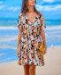 Women's Tropical Leaf Short Sleeve Flounce Hem Mini Beach Dress