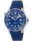 ფოტო #1 პროდუქტის Men's Hudson Yards Swiss Automatic Blue Rubber Strap Watch 43mm