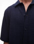 Фото #4 товара Topman oversized fit mini waffle button through jersey shirt in navy