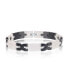 Stainless Steel Black 'X' Design White Ceramic Link Bracelet