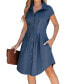 Фото #1 товара Women's Blue Collared Pleated Waist Mini Beach Dress