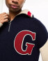 GANT collegiate letterman neppy wool knit oversized half zip jumper in navy/cream