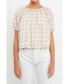 Фото #2 товара Women's Gingham Top with Short Puff Sleeves