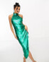 Фото #2 товара Starlet high neck embellished sequin midi dress in emerald