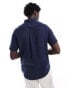 GANT cotton linen texture short sleeve shirt in navy