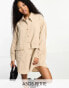 Фото #3 товара ASOS DESIGN Petite cord sloppy oversized shirt dress with pocket detail in stone