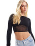 Фото #1 товара Miss Selfridge seamless long sleeve crop top with mesh corset panel in black