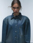 Topshop denim coated shirt in deep sea wash