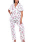 Plus Size Short Sleeve Pants Tropical Pajama Set, 2-Piece