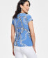 Фото #4 товара Petite Printed Lace-Up-Neck Top, Created for Macy's