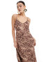 River Island leopard print maxi slip dress in beige