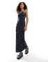 COLLUSION straight neck printed maxi dress in navy