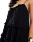 Miss Selfridge beach broderie tie shoulder cover up mini dress in black Черный, 36 - фото #4