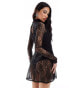 Фото #3 товара ASOS DESIGN lace overlay body flippy mini dress in black