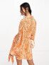 Фото #3 товара ASOS DESIGN plisse wrap collared mini dress in orange zebra print