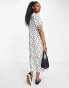 New Look tie sleeve smock dress in white polka dot