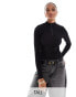 Threadbare Tall ribbed high neck half zip long sleeve bodysuit in black