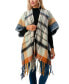 ფოტო #1 პროდუქტის Women's Open-Front Plaid Fringe-Trim Cape Sweater