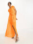 Фото #2 товара ASOS DESIGN pleated raw edge maxi dress in neon orange