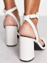 RAID Wide Fit Wink square toe block heeled sandals in white
