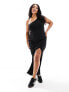 Фото #1 товара Dr Denim Plus Celia slim fit midi ribbed one shoulder dress with side split in black