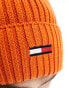 Tommy Jeans ribbed flag logo beanie in orange