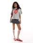 Monki relaxed fit t-shirt with love heart graphic print in grey melange