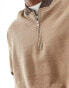 ASOS DESIGN oversized half zip sweatshirt with contrast collar in brown