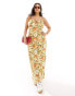 Фото #1 товара ASOS DESIGN Curve ruched bust maxi slip dress in mustard floral print