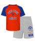 ფოტო #1 პროდუქტის Toddler Boys and Girls Orange, Heather Gray New York Mets Two-Piece Groundout Baller Raglan T-shirt and Shorts Set