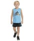 Фото #1 товара Little & Toddler Boys Sleeveless Logo Tank & Elastic-Waistband 3-Stripe Shorts, 2 Piece Set