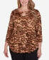 ფოტო #1 პროდუქტის Plus Size Split Neck Printed Dew Drop Knit Top