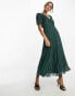 Фото #1 товара ASOS DESIGN pleated bodice flutter sleeve pleat midi dress in pine green