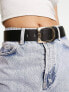 Фото #5 товара ASOS DESIGN chunky gold buckle waist and hip jeans belt in black