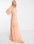 Фото #1 товара Hope & Ivy cut-out balloon sleeve maxi dress in peach and ochre floral